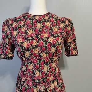 Vintage | Cottagecore Prarie Granny Floral Print Short Sleeve Maxi Dress